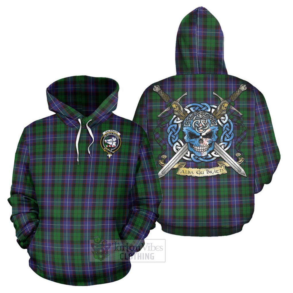 Tartan Vibes Clothing Galbraith Tartan Hoodie with Family Crest Celtic Skull Style