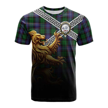 Galbraith Crest Tartan Cotton T-shirt with Golden Lion Emblem Celtic Style
