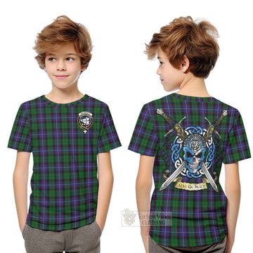 Galbraith Tartan Kid T-Shirt with Family Crest Celtic Skull Style