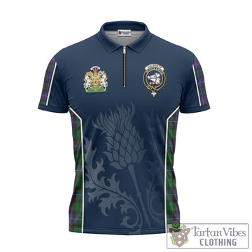 Galbraith Tartan Zipper Polo Shirt with Family Crest and Scottish Thistle Vibes Sport Style