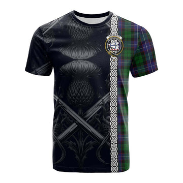 Tartan Vibes Clothing Galbraith Tartan Cotton T-shirt with Family Crest Cross Sword Thistle Celtic Vibes