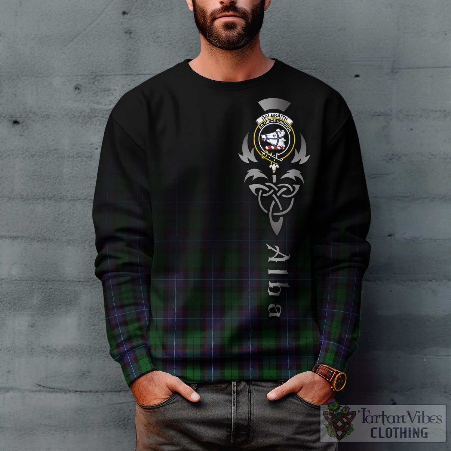 Tartan Vibes Clothing Galbraith Tartan Sweatshirt Featuring Alba Gu Brath Family Crest Celtic Inspired