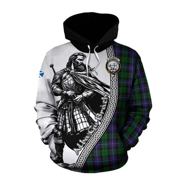 Tartan Vibes Clothing Galbraith Tartan Clan Crest Cotton Hoodie with Highlander Warrior Celtic Style