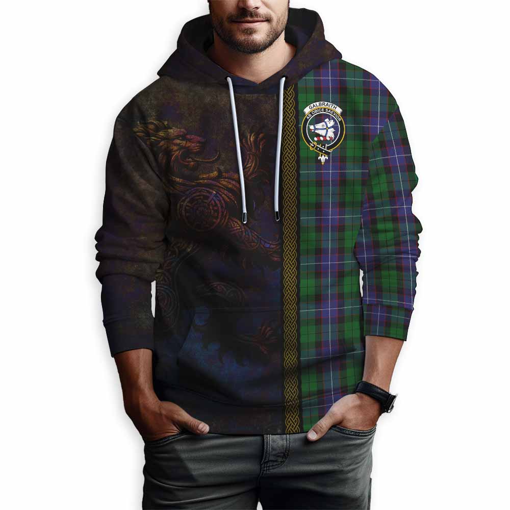 Tartan Vibes Clothing Galbraith Tartan Family Crest Hoodie Alba Gu Brath Be Brave Lion Ancient Style