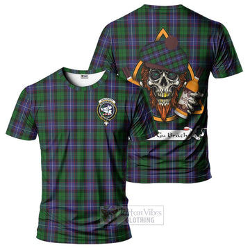 Tartan Vibes Clothing Galbraith Tartan T-Shirt with Family Crest and Bearded Skull Holding Bottles of Whiskey