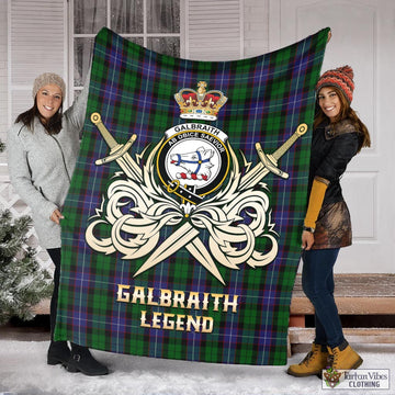 Galbraith Tartan Blanket with Clan Crest and the Golden Sword of Courageous Legacy