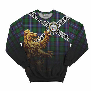 Galbraith Crest Tartan Sweatshirt with Golden Lion Emblem Celtic Style