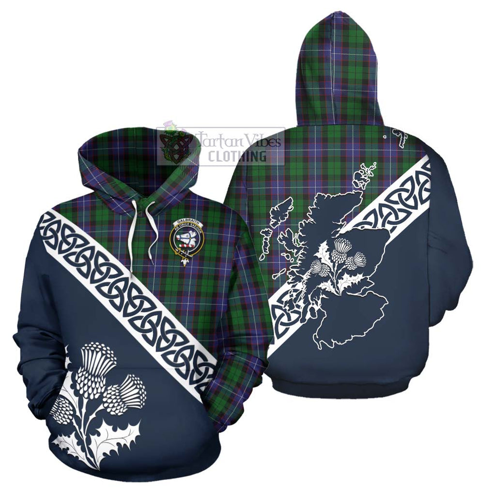 Tartan Vibes Clothing Galbraith Tartan Hoodie Featuring Thistle and Scotland Map