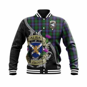 Tartan Vibes Clothing Galbraith Tartan Family Crest Baseball Jacket Lion Rampant Royal Thistle Shield Celtic Inspired