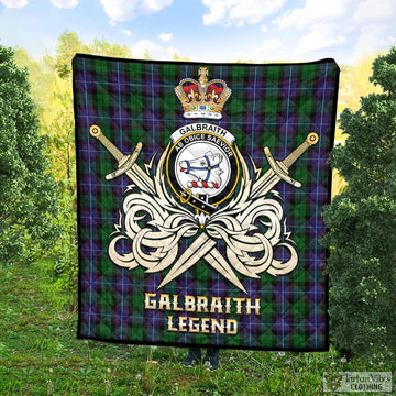 Galbraith Tartan Quilt with Clan Crest and the Golden Sword of Courageous Legacy