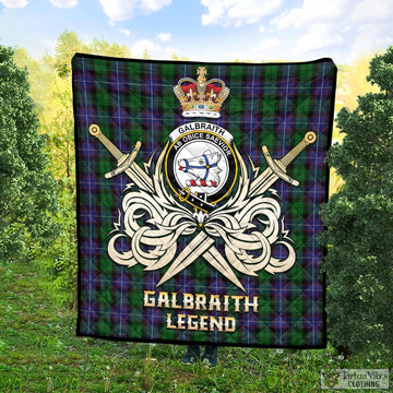 Tartan Vibes Clothing Galbraith Tartan Quilt with Clan Crest and the Golden Sword of Courageous Legacy