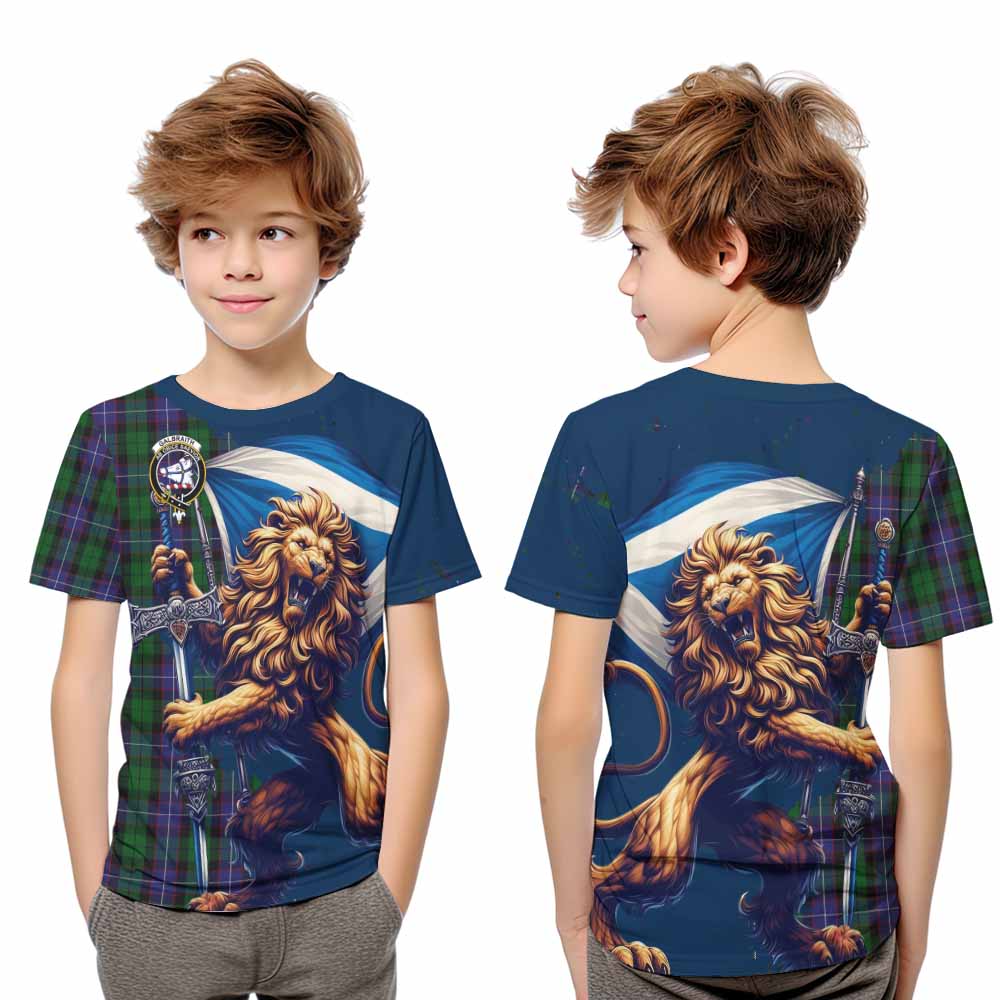 Tartan Vibes Clothing Galbraith Tartan Family Crest Kid T-Shirt with Scottish Majestic Lion