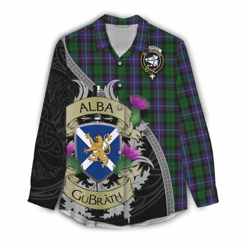 Tartan Vibes Clothing Galbraith Tartan Family Crest Women's Casual Shirt Lion Rampant Royal Thistle Shield Celtic Inspired