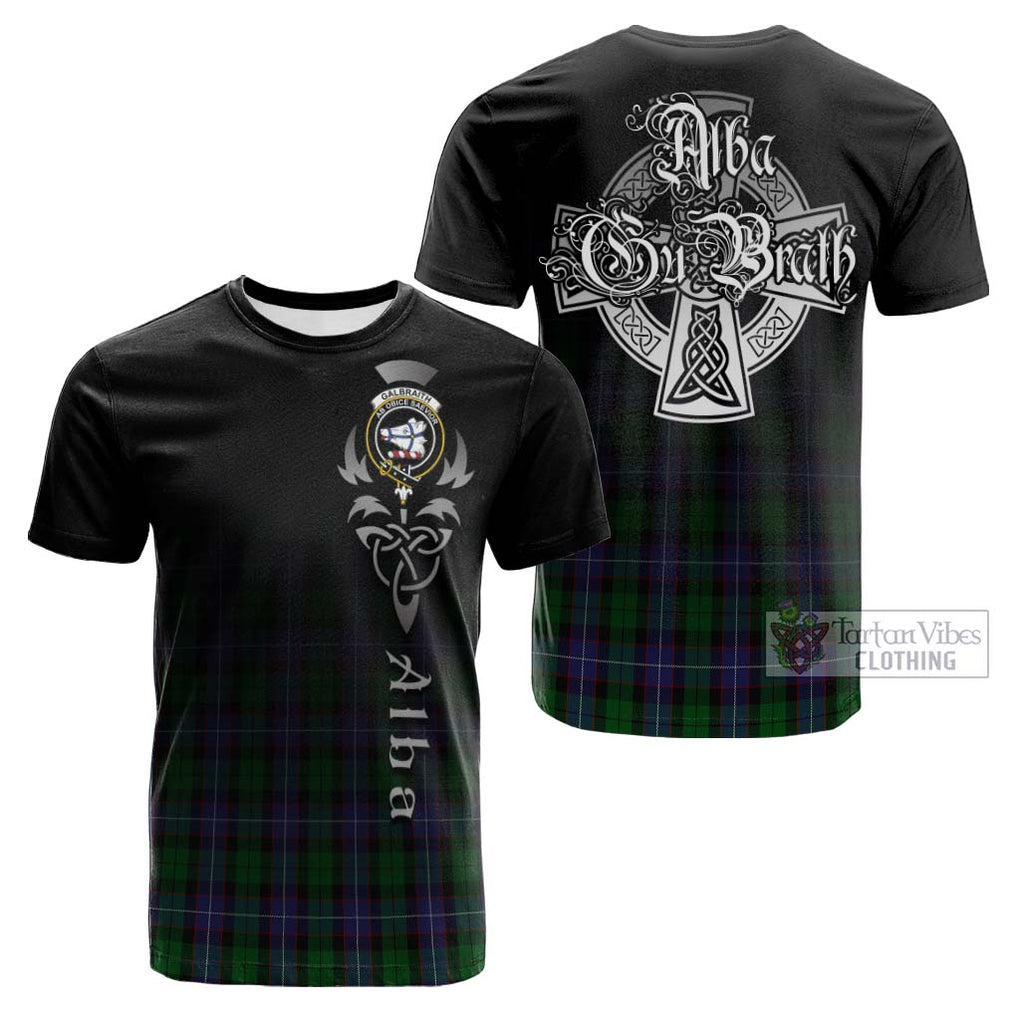 Tartan Vibes Clothing Galbraith Tartan Cotton T-shirt Featuring Alba Gu Brath Family Crest Celtic Inspired