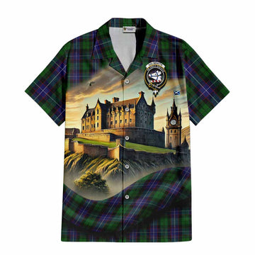 Tartan Vibes Clothing Galbraith Tartan Family Crest Short Sleeve Button Shirt with Scottish Ancient Castle Style