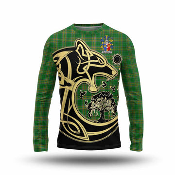 Tartan Vibes Clothing Galbraith Irish Tartan Long Sleeve T-Shirt with Coat of Arms Celtic Wolf Style