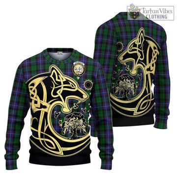 Galbraith Tartan Knitted Sweater with Family Crest Celtic Wolf Style Unisex - Tartan Vibes Clothing