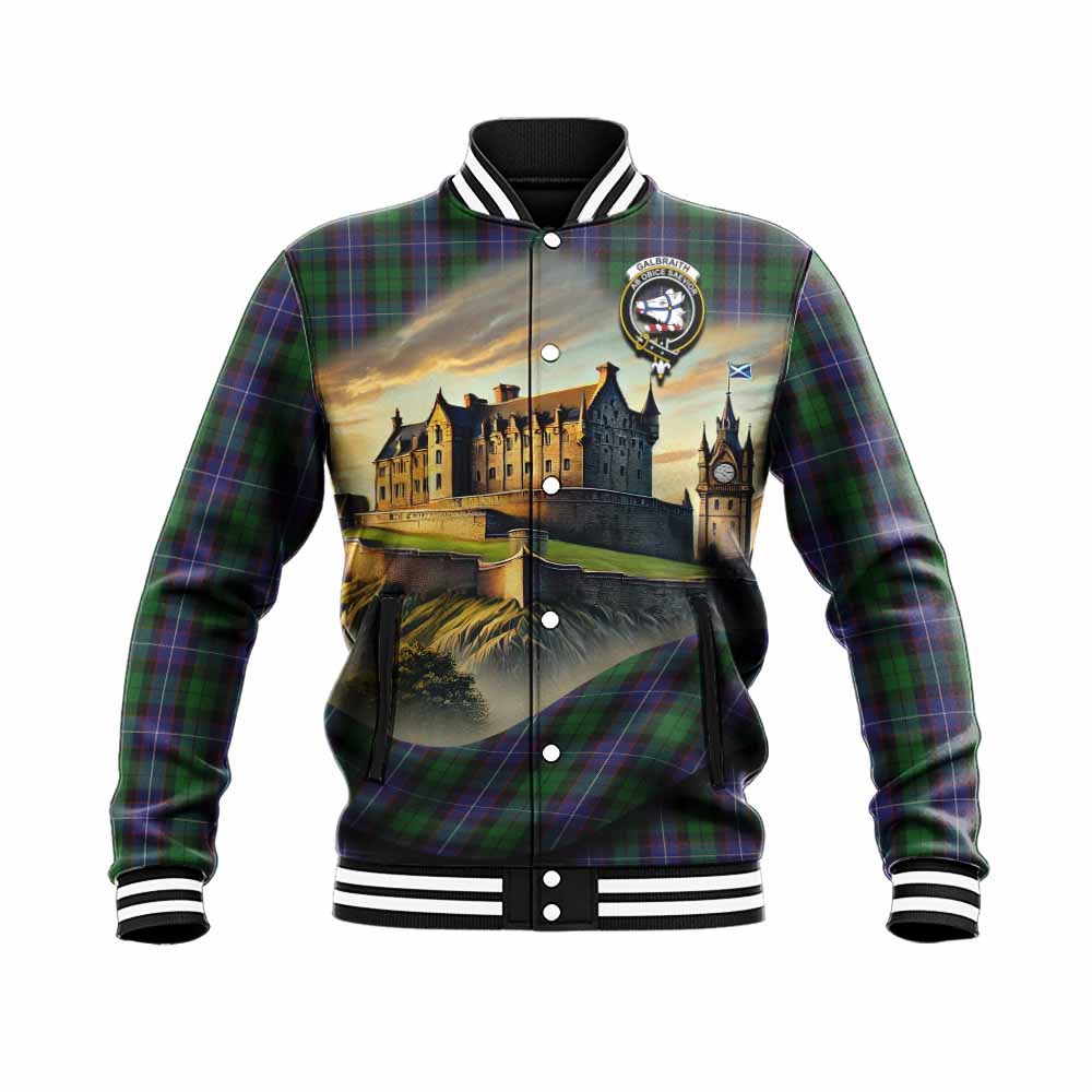 Tartan Vibes Clothing Galbraith Tartan Family Crest Baseball Jacket with Scottish Ancient Castle Style