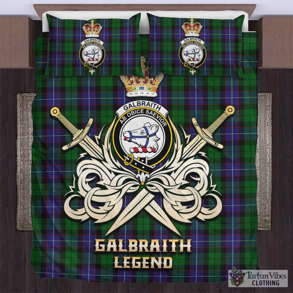 Tartan Vibes Clothing Galbraith Tartan Bedding Set with Clan Crest and the Golden Sword of Courageous Legacy