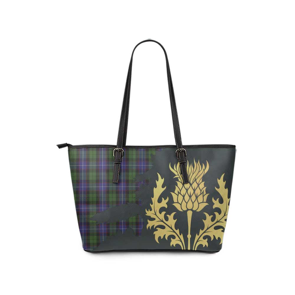Tartan Vibes Clothing Galbraith Tartan Leather Tote Bag Gold Thistle Style