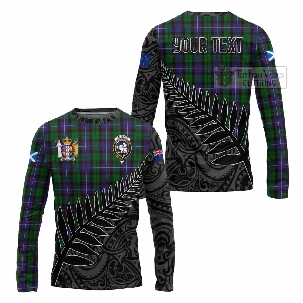 Tartan Vibes Clothing Galbraith Crest Tartan Long Sleeve T-Shirt with New Zealand Silver Fern Half Style