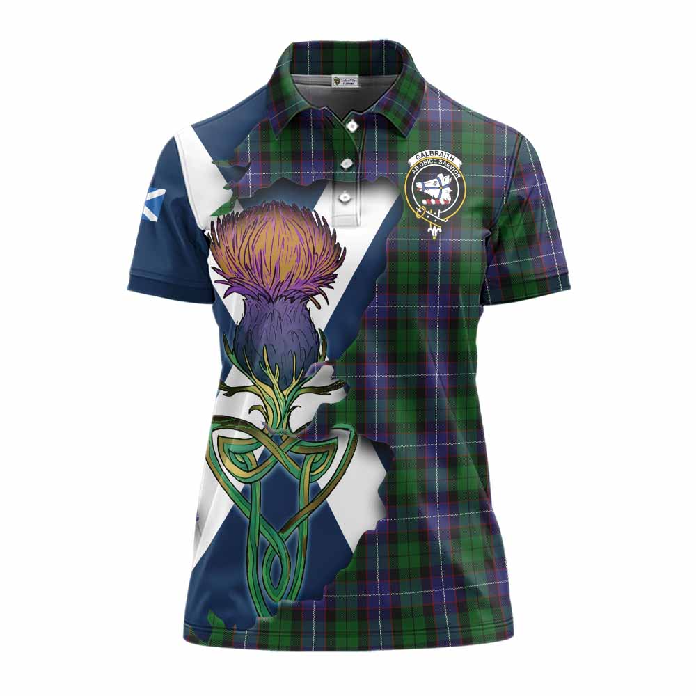 Tartan Vibes Clothing Galbraith Tartan Family Crest Women's Polo Shirt Scottish Thistle Celtic Inspired
