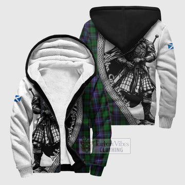 Galbraith Tartan Clan Crest Sherpa Hoodie with Highlander Warrior Celtic Style