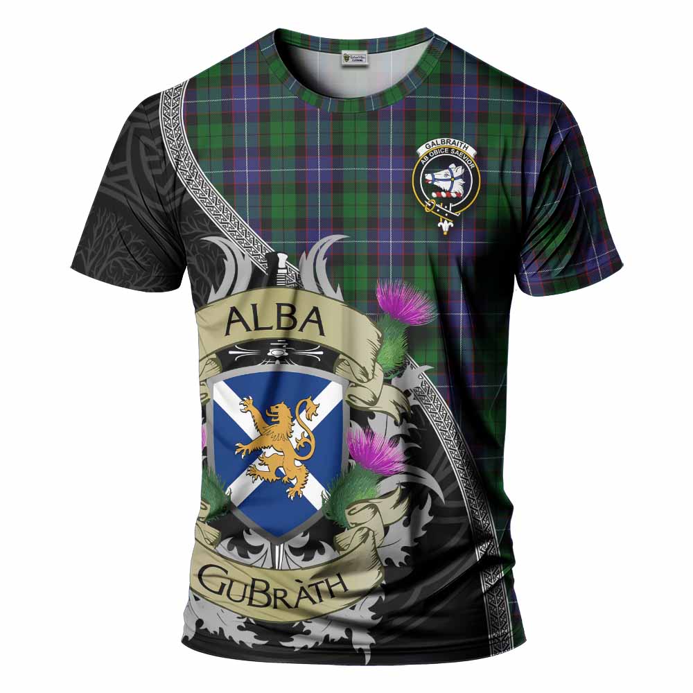 Tartan Vibes Clothing Galbraith Tartan Family Crest T-Shirt Lion Rampant Royal Thistle Shield Celtic Inspired