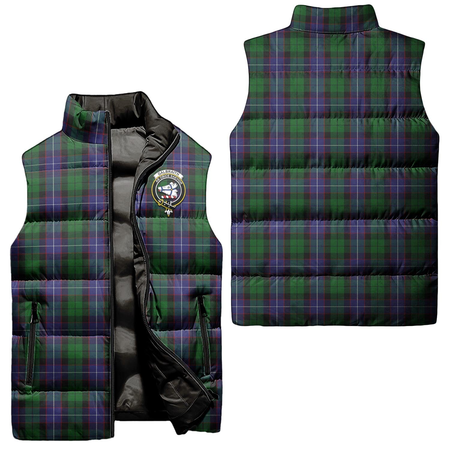Galbraith Tartan Sleeveless Puffer Jacket with Family Crest Unisex - Tartanvibesclothing