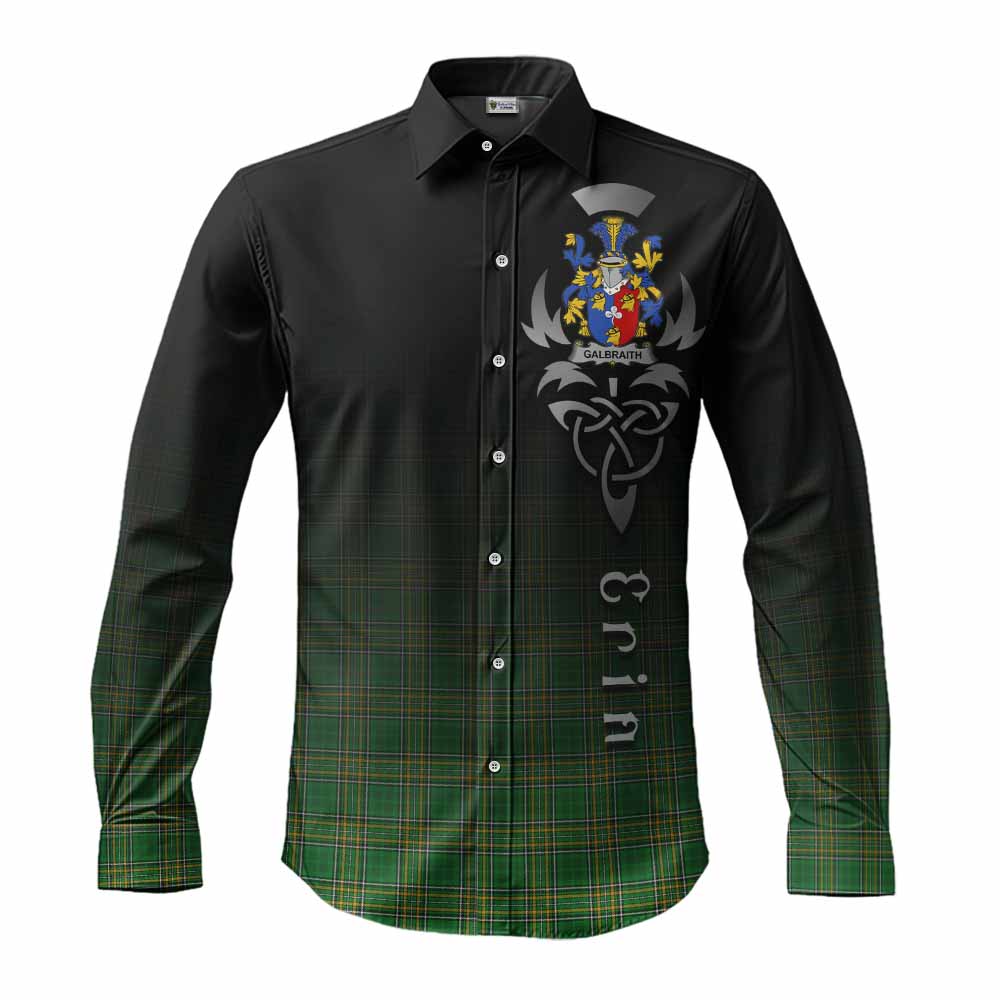 Tartan Vibes Clothing Galbraith Irish Clan Long Sleeve Button Shirt with Coat of Arms Erin Go Bragh Celtic Inspired