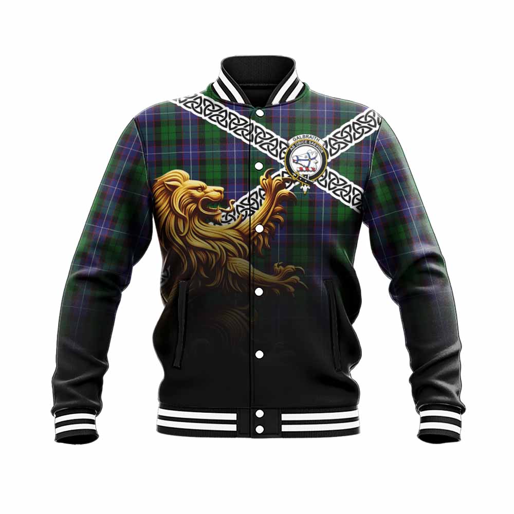 Tartan Vibes Clothing Galbraith Crest Tartan Baseball Jacket with Golden Lion Emblem Celtic Style