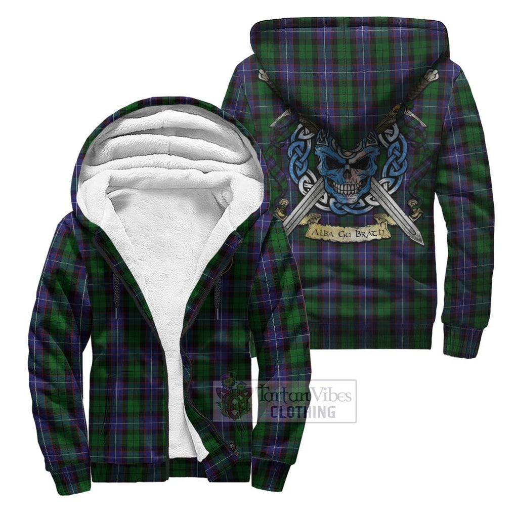 Tartan Vibes Clothing Galbraith Tartan Sherpa Hoodie with Family Crest Celtic Skull Style