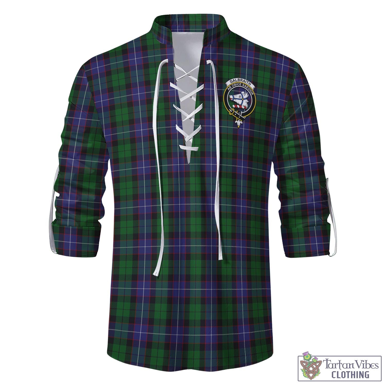 Tartan Vibes Clothing Galbraith Tartan Men's Scottish Traditional Jacobite Ghillie Kilt Shirt with Family Crest