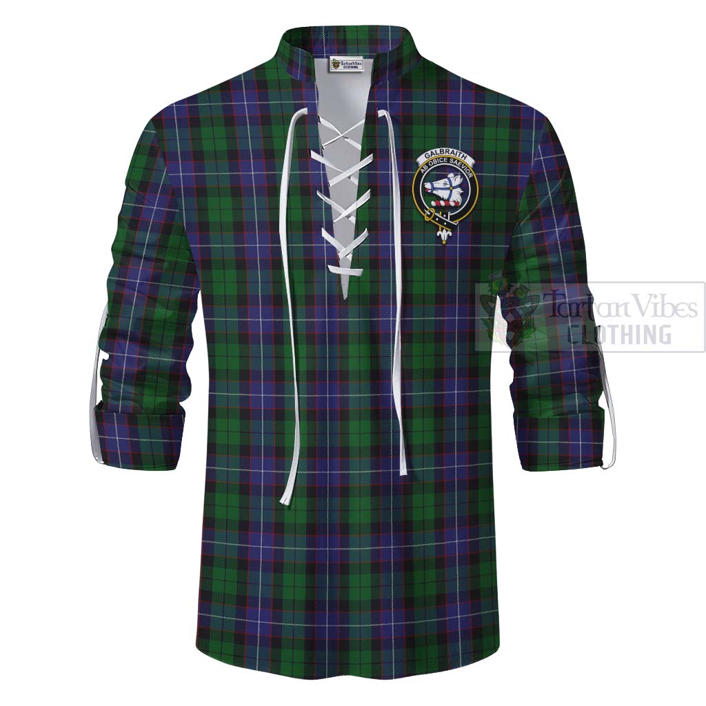 Tartan Vibes Clothing Galbraith Tartan Ghillie Kilt Shirt with Family Crest and Bearded Skull Holding Bottles of Whiskey
