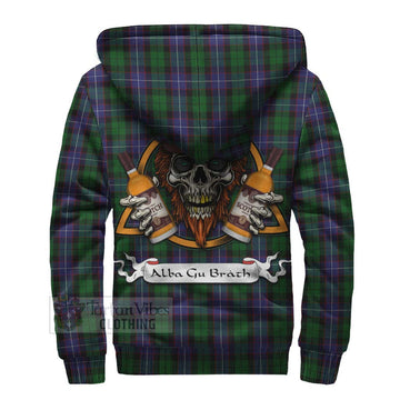 Galbraith Tartan Sherpa Hoodie with Family Crest and Bearded Skull Holding Bottles of Whiskey