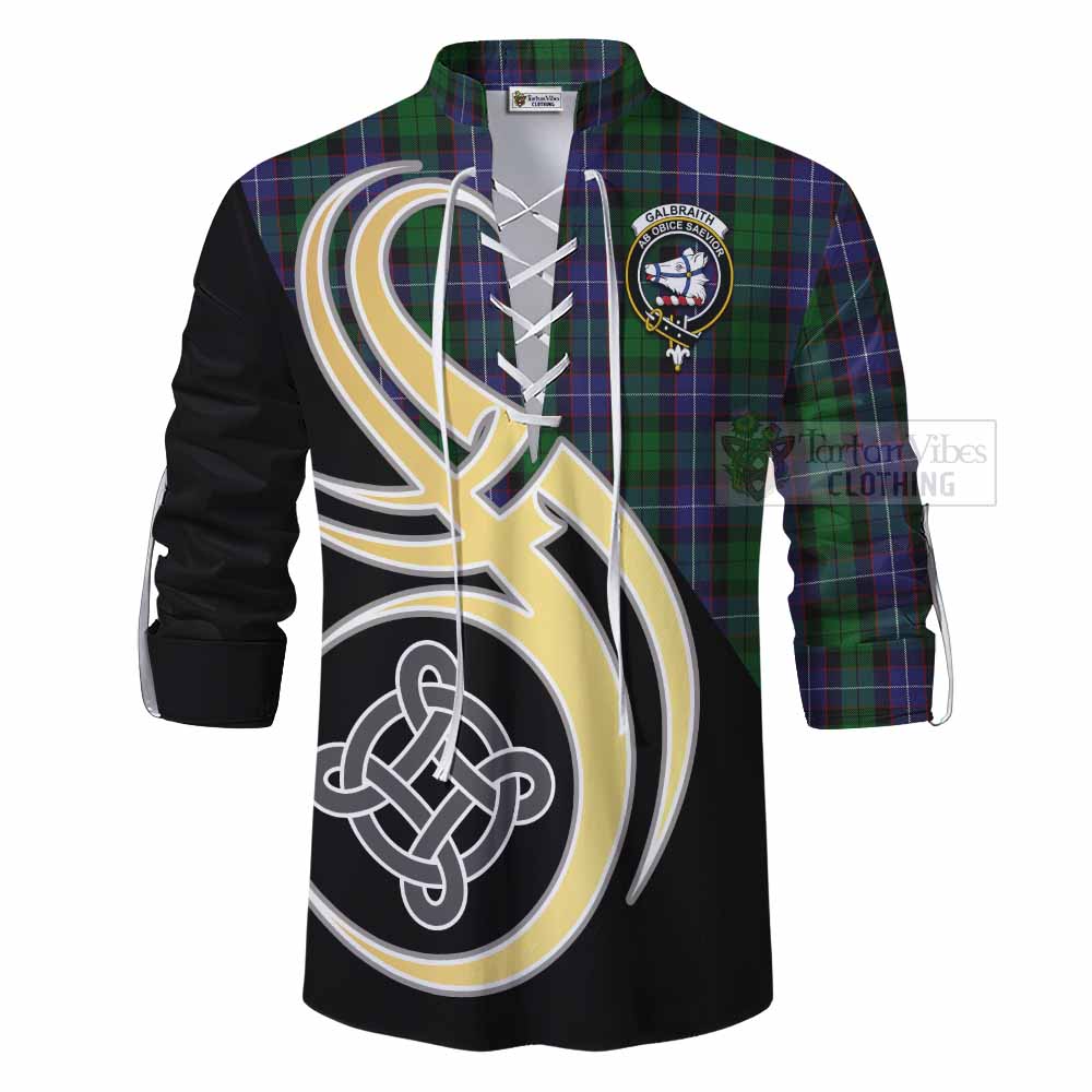 Tartan Vibes Clothing Galbraith Tartan Ghillie Kilt Shirt with Family Crest and Celtic Symbol Style