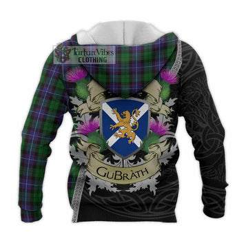Tartan Vibes Clothing Galbraith Tartan Family Crest Knitted Hoodie Lion Rampant Royal Thistle Shield Celtic Inspired