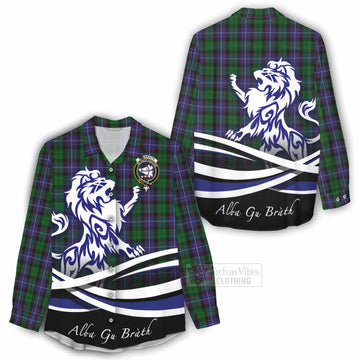 Tartan Vibes Clothing Galbraith Tartan Women's Casual Shirt with Alba Gu Brath Regal Lion Emblem