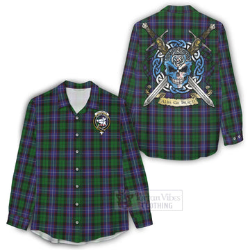 Tartan Vibes Clothing Galbraith Tartan Women's Casual Shirt with Family Crest Celtic Skull Style