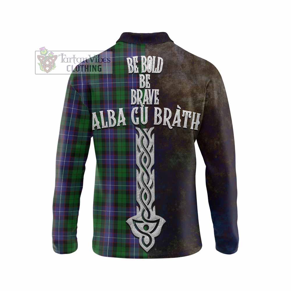 Tartan Vibes Clothing Galbraith Tartan Family Crest Long Sleeve Polo Shirt Alba Gu Brath Be Brave Lion Ancient Style