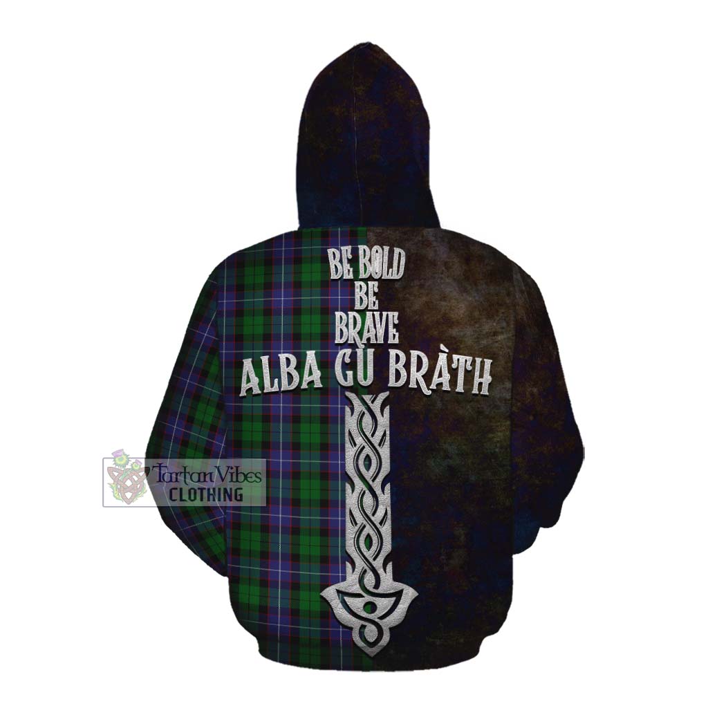 Tartan Vibes Clothing Galbraith Tartan Family Crest Cotton Hoodie Alba Gu Brath Be Brave Lion Ancient Style