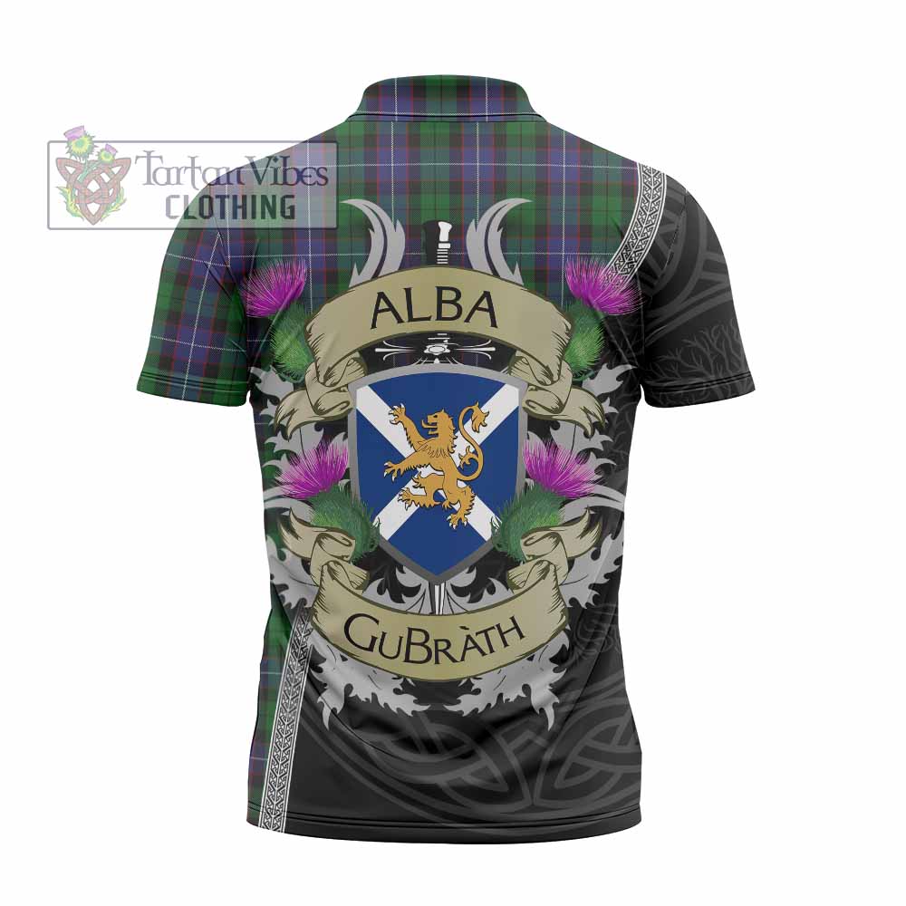 Tartan Vibes Clothing Galbraith Tartan Family Crest Zipper Polo Shirt Lion Rampant Royal Thistle Shield Celtic Inspired