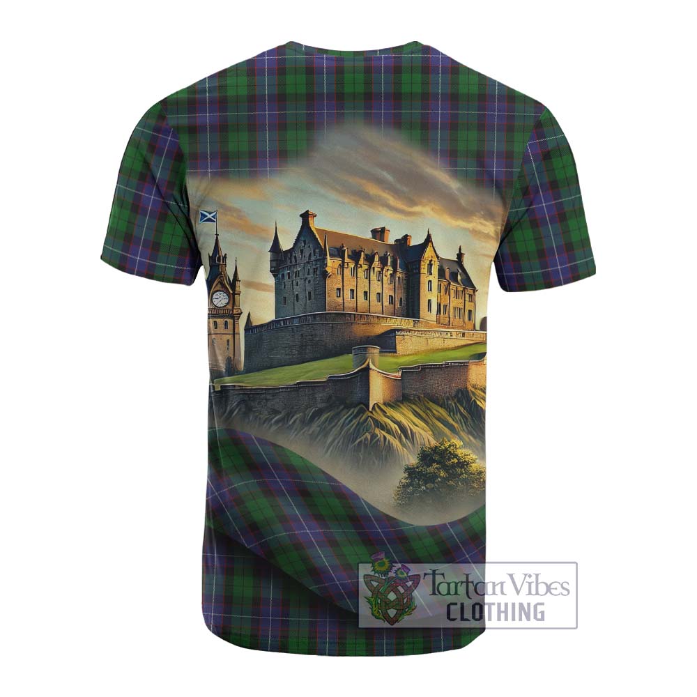 Tartan Vibes Clothing Galbraith Tartan Family Crest Cotton T-shirt with Scottish Ancient Castle Style