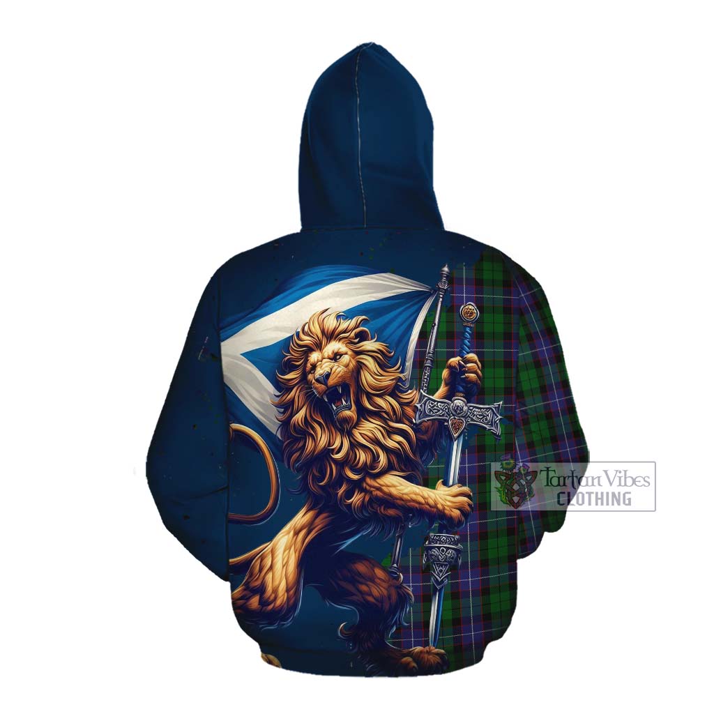 Tartan Vibes Clothing Galbraith Tartan Family Crest Cotton Hoodie with Scottish Majestic Lion