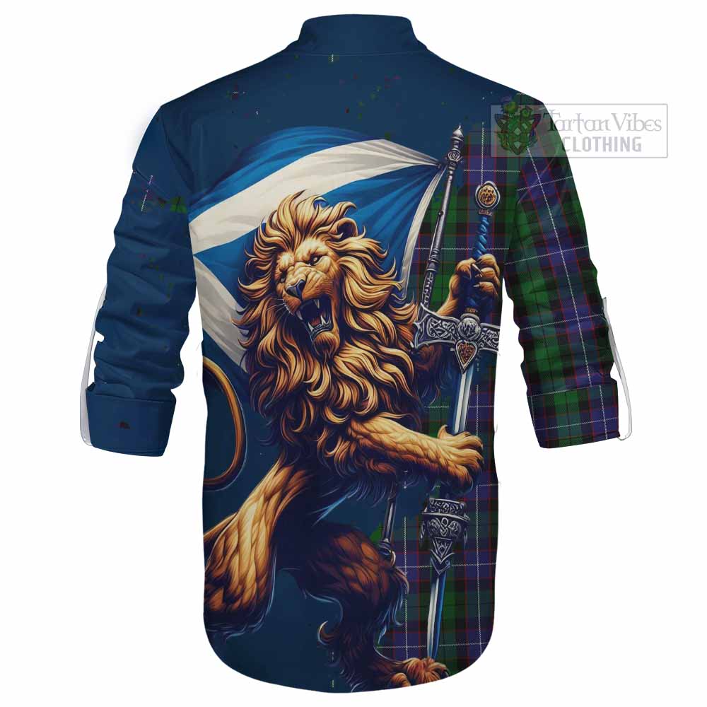 Tartan Vibes Clothing Galbraith Tartan Family Crest Ghillie Kilt Shirt with Scottish Majestic Lion