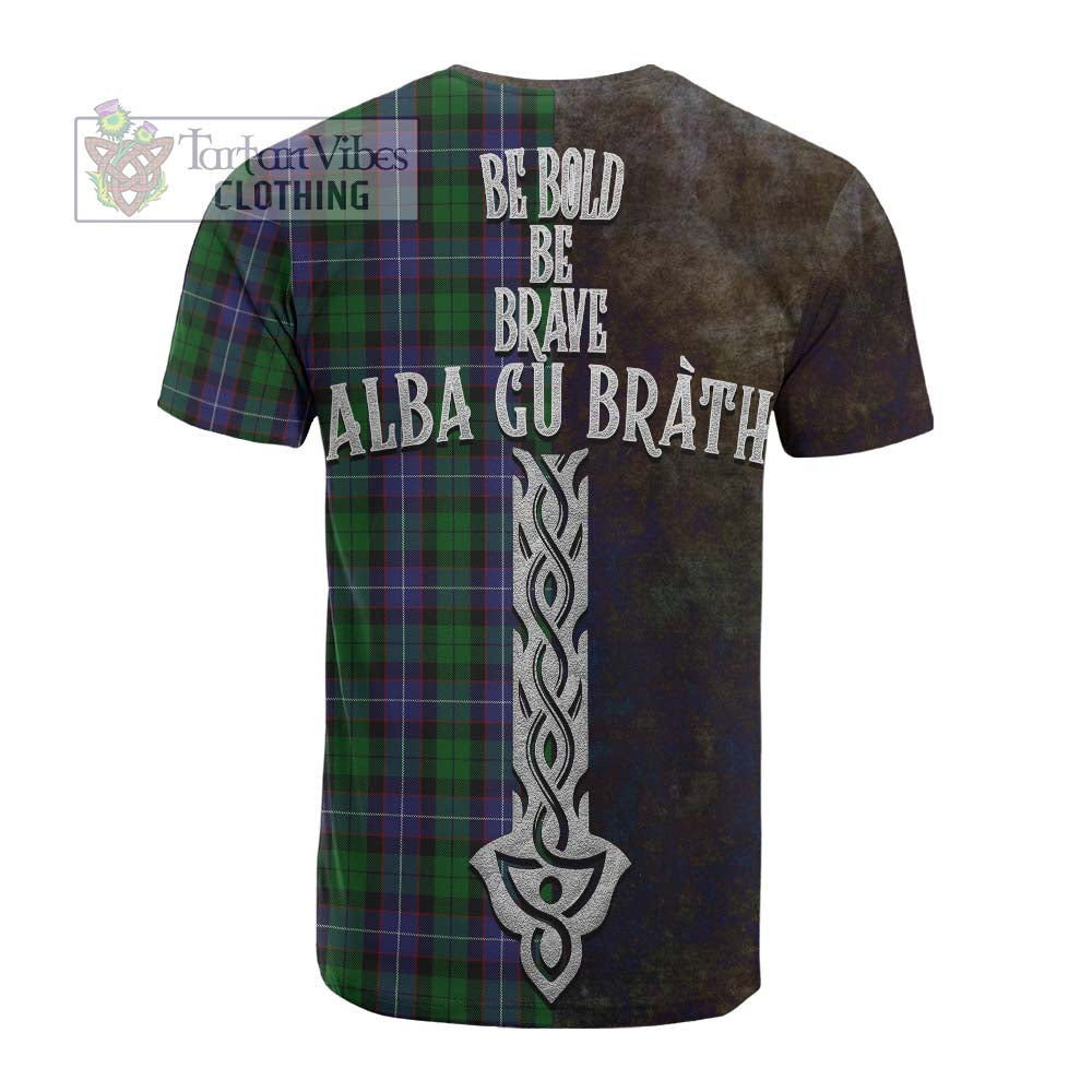 Tartan Vibes Clothing Galbraith Tartan Family Crest Cotton T-shirt Alba Gu Brath Be Brave Lion Ancient Style
