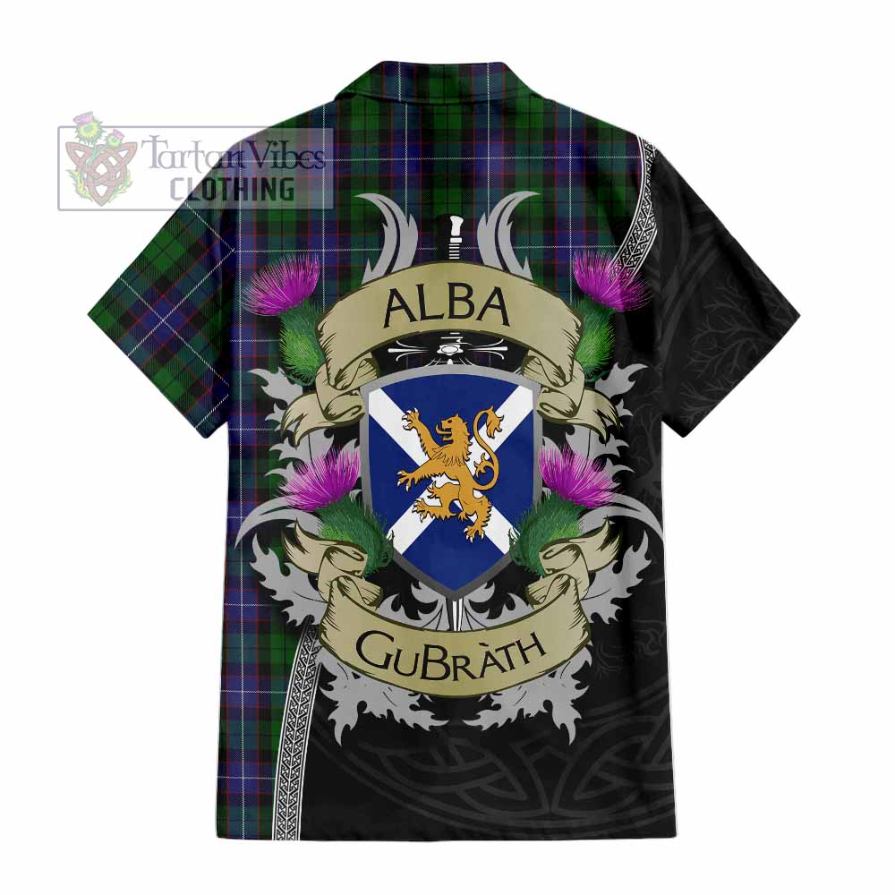 Tartan Vibes Clothing Galbraith Tartan Family Crest Short Sleeve Button Shirt Lion Rampant Royal Thistle Shield Celtic Inspired