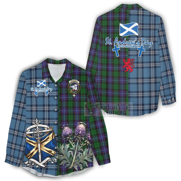 Tartan Vibes Clothing Galbraith Tartan Women's Casual Shirt Happy St. Andrew's Day Half Tartan Style