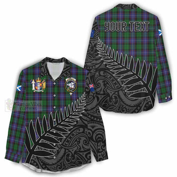 Tartan Vibes Clothing Galbraith Crest Tartan Women's Casual Shirt with New Zealand Silver Fern Half Style
