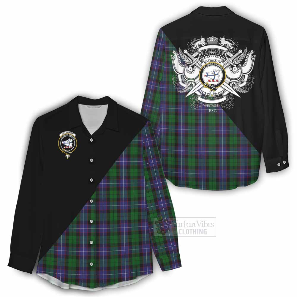 Tartan Vibes Clothing Galbraith Tartan Women's Casual Shirt with Family Crest and Military Logo Style
